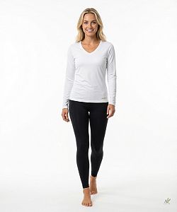 Dámské funkční tričko SPORTY "V" dlouhý rukáv bílá Bamboo Ultra CLASSIC