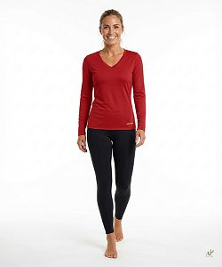 Dámské funkční tričko SPORTY "V" dlouhý rukáv červená Bamboo Ultra CLASSIC