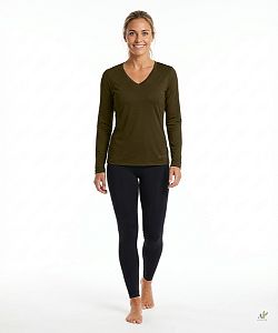 Dámské funkční tričko SPORTY "V" dlouhý rukáv KHAKI Bamboo Ultra CLASSIC