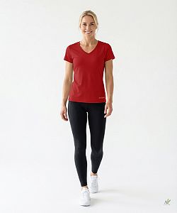 Dámské funkční tričko SPORTY "V" krátký rukáv červená Bamboo Ultra CLASSIC