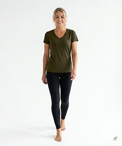 Dámské funkční tričko SPORTY "V" krátký rukáv KHAKI Bamboo Ultra CLASSIC