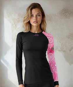 Dámské funkční triko dlouhý rukáv PINK MANDALA černá Bamboo Heavy