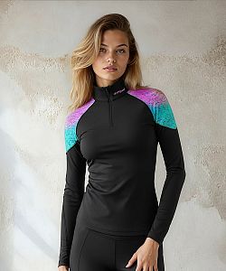 Dámské funkční triko dlouhý rukáv se zipem AQUARELLE LADY černá Bamboo Light New
