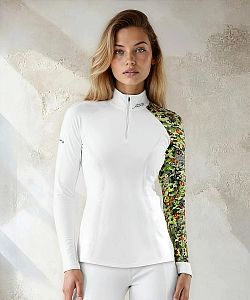 Dámské funkční triko dlouhý rukáv se zipem CAMO bílá Bamboo Heavy