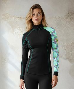 Dámské funkční triko dlouhý rukáv se zipem DRAGONFLY černá Bamboo Thermo