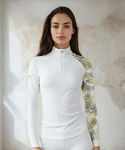 Dámské funkční triko dlouhý rukáv se zipem GOLDEN EYE bílá Bamboo Heavy