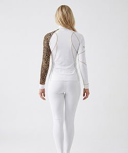 Dámské funkční triko dlouhý rukáv se zipem LEO bílá/hnědá Bamboo Heavy