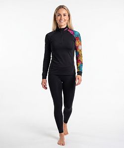 Dámské funkční triko dlouhý rukáv se zipem MANDALA černá Bamboo Thermo