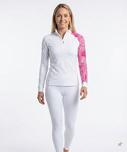 Dámské funkční triko dlouhý rukáv se zipem PINK MANDALA bílá Bamboo Thermo