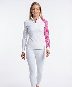 Dámské funkční triko dlouhý rukáv se zipem PINK MANDALA bílá Bamboo Thermo