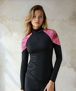 Dámské funkční triko dlouhý rukáv se zipem PINK MANDALA černá Bamboo Light New