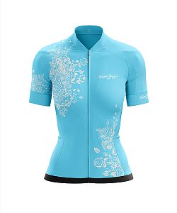 Dámský cyklistický dres FLOWERS BABY BLUE s návleky na ruce