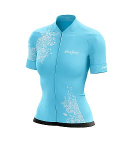 Dámský cyklistický dres FLOWERS BABY BLUE s návleky na ruce