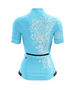 Dámský cyklistický dres FLOWERS BABY BLUE s návleky na ruce