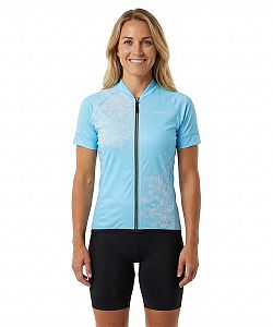 Dámský cyklistický dres FLOWERS BABY BLUE s návleky na ruce