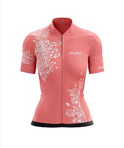 Dámský cyklistický dres FLOWERS CORAL s návleky na ruce