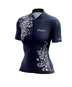 Dámský cyklistický dres Flowers Dark Blue k s návleky na ruce