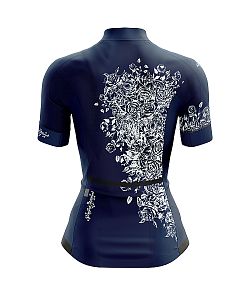 Dámský cyklistický dres Flowers Dark Blue k s návleky na ruce
