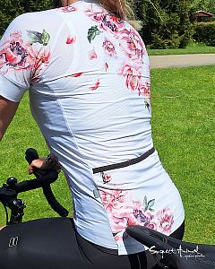 Dámský cyklistický dres Flowers Dark Blue k s návleky na ruce