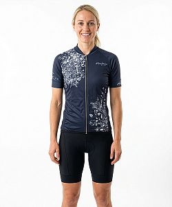 Dámský cyklistický dres Flowers Dark Blue k s návleky na ruce
