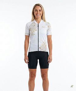 Dámský cyklistický dres FLOWERS GOLD s návleky na ruce