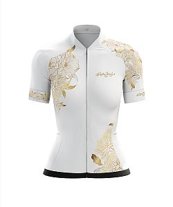 Dámský cyklistický dres FLOWERS GOLD s návleky na ruce