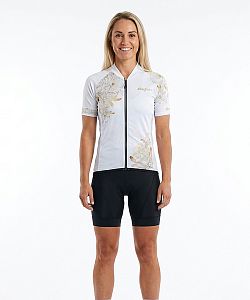 Dámský cyklistický dres FLOWERS GOLD s návleky na ruce