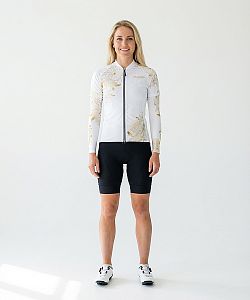 Dámský cyklistický dres FLOWERS GOLD s návleky na ruce