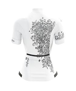 Dámský cyklistický dres Flowers Grey s návleky na ruce