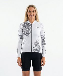Dámský cyklistický dres Flowers Grey s návleky na ruce