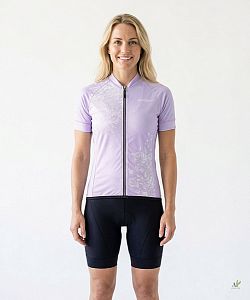 Dámský cyklistický dres FLOWERS LILA s návleky na ruce