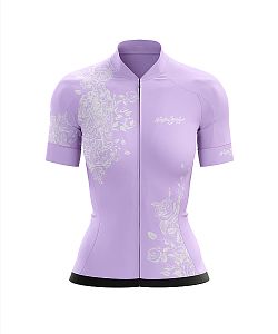 Dámský cyklistický dres FLOWERS LILA s návleky na ruce