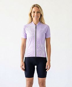 Dámský cyklistický dres FLOWERS LILA s návleky na ruce
