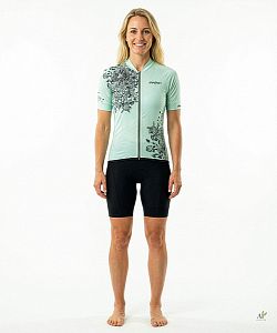 Dámský cyklistický dres Flowers Mint s návleky na ruce