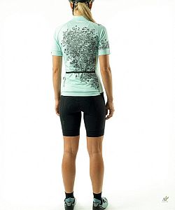 Dámský cyklistický dres Flowers Mint s návleky na ruce