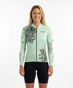 Dámský cyklistický dres Flowers Mint s návleky na ruce