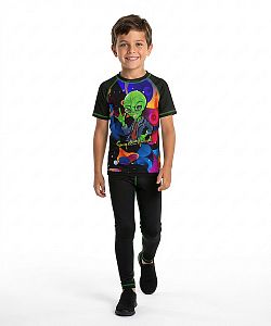 Dětské funkční triko krátký rukáv ALIEN černá Bamboo Light New