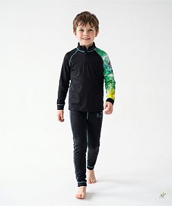 Dětské funkční triko se zipem CHAMELEON černá Bamboo Thermo