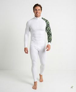 Pánské funkční triko dlouhý rukáv se zipem CAMO bílá Bamboo Thermo