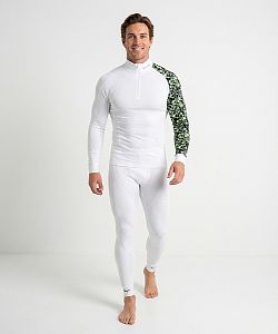 Pánské funkční triko dlouhý rukáv se zipem CAMO bílá Bamboo Thermo