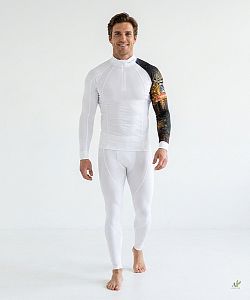 Pánské funkční triko dlouhý rukáv se zipem HUNTER bílá Bamboo Thermo