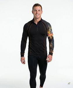 Pánské funkční triko dlouhý rukáv se zipem HUNTER černá Bamboo Thermo