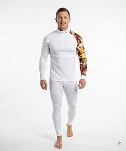 Pánské funkční triko dlouhý rukáv se zipem IRON MAN bílá Bamboo Thermo