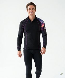 Pánské funkční triko dlouhý rukáv se zipem SPACE MAN černá Bamboo Thermo