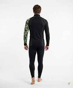 Pánské funkční triko dlouhý rukáv-stoják ECO zip CAMO černá BambooHeavy
