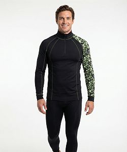 Pánské funkční triko dlouhý rukáv-stoják ECO zip CAMO černá BambooHeavy