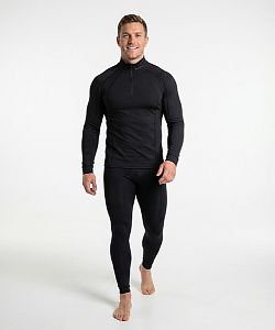 Pánské funkční triko dlouhý rukáv-stoják ECO zip černá BambooHeavy