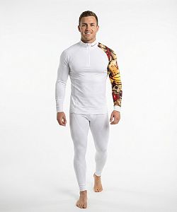 Pánské funkční triko dlouhý rukáv - stoják ECO zip IRON MAN bílá Bamboo Thermo
