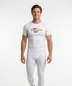 Pánské funkční triko krátký rukáv bílá/rezavá Bamboo Ultra