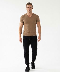 Pánské funkční triko SLIM "V" krátký rukáv cappuccino Bamboo Ultra CLASSIC